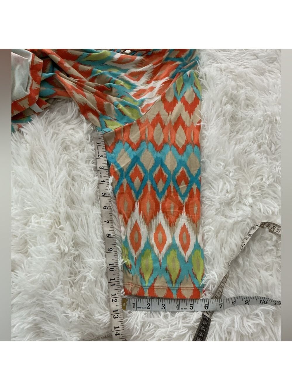 Ruby Rd. Woman Ikat Print Embellished V-Neck 3/4 Sleeve Top – size 2X - Picture 4 of 13